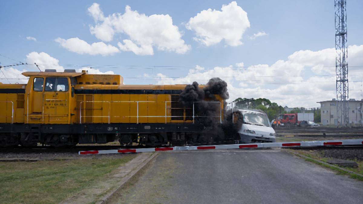 Zderzenie pociągu z samochodem podczas inscenizacji