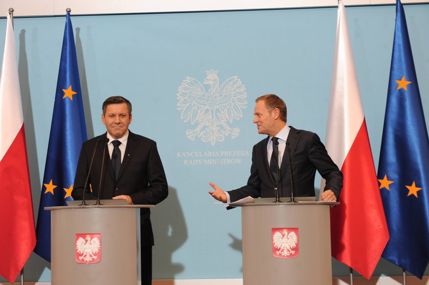 Janusz Piechociński i Donald Tusk podczas konferencji