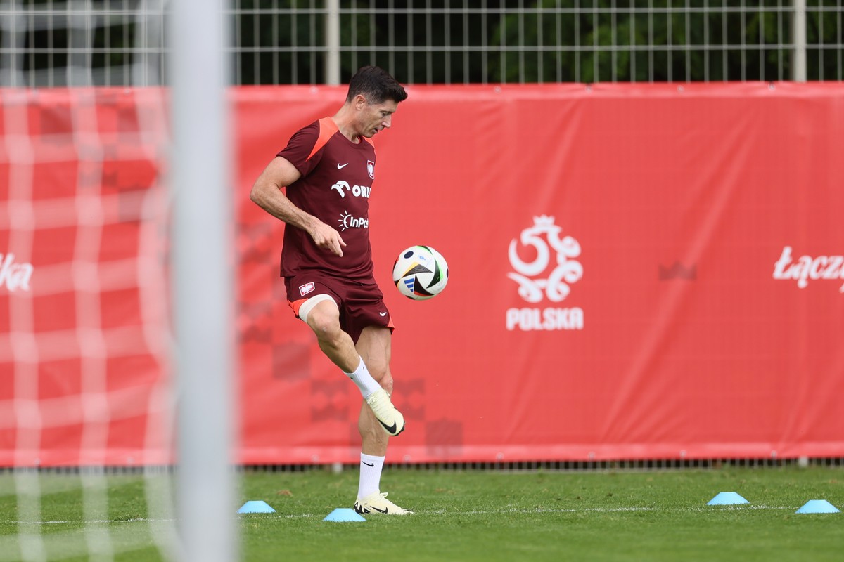 Robert Lewandowski podczas treningu w Hanowerze