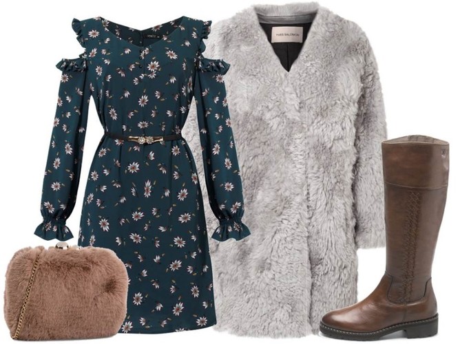 Modny miś. STYLIZACJA: sukienka- Trynite/trynite.pl, buty- Caprice/caprice.pl, torebka- Menbur/menbur.pl, futro- TK Maxx