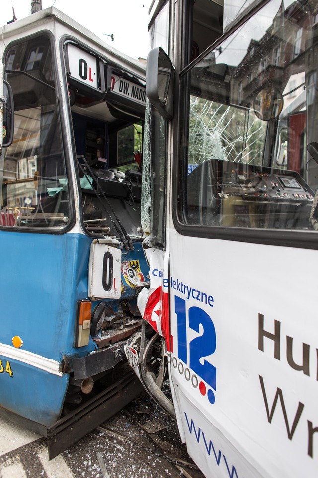 WROCŁAW ZDERZENIE TRAMWAJÓW