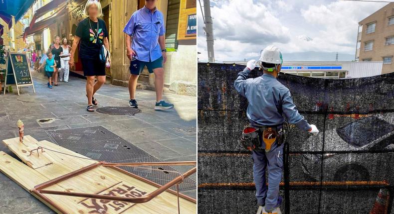 Destinations around the world are finding unique ways to deter tourists.Courtesy of newsfromtoolate/Instagram; KAZUHIRO NOGI/AFP via Getty Images