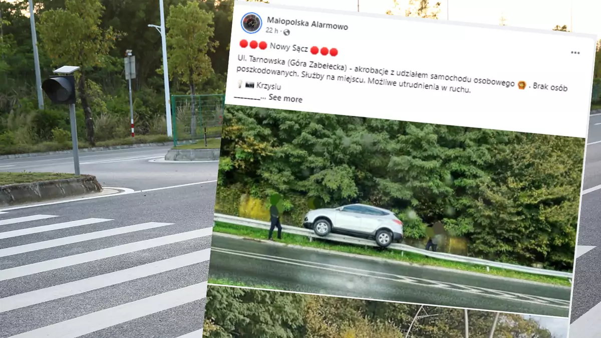 W Nowym Sączu auto "zaparkowało" na barierce (facebook.com/malarmowo)