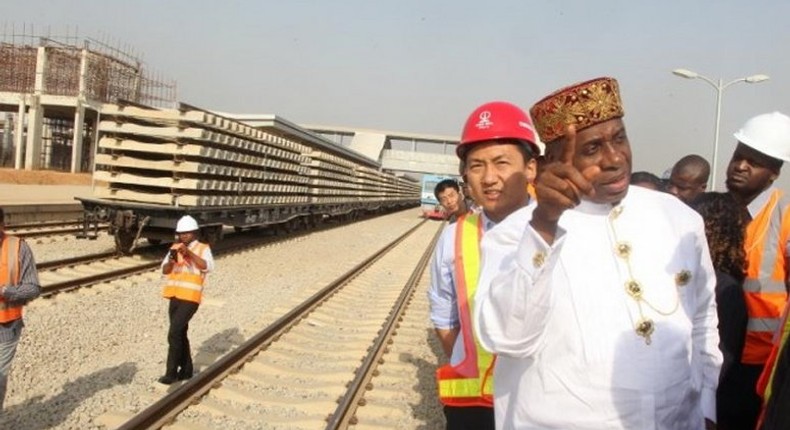 Transportation Minister, Rotimi Amaechi inspecting a railway project. [CRO]