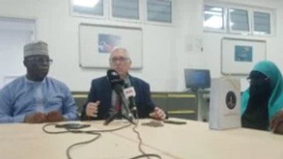 Vice-Chancellor, Cosmopolitan University, Prof. Carl Adams and the university Registrar, Dr Mani Ibrahim at the Open House of the school.