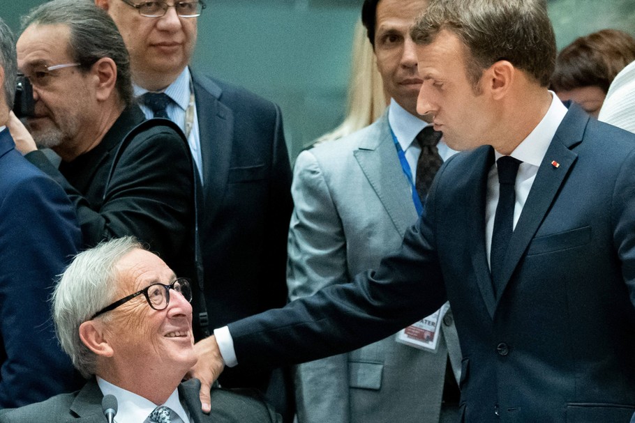 Szczyt przywódców państw Unii Europejskiej. Jean-Claude Juncker i Emmanuel Macron, 18.10.2019