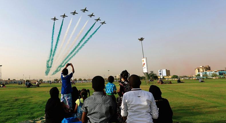 The Saudi air force performing from the Green Square near Khartoum Airport in Khartoum, Sudan.