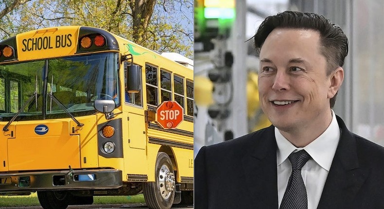 Elon Musk next to a school bus