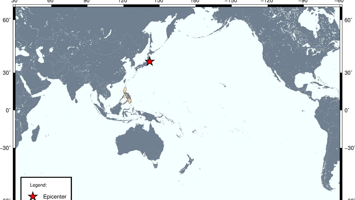 Trzęsienie ziemi w Japonii - na mapie zaznaczono epicentrum 