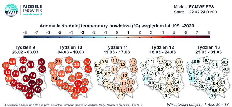 Najcieplej będzie na początku miesiąca. Później anomalia temperatury zacznie szybko spadać