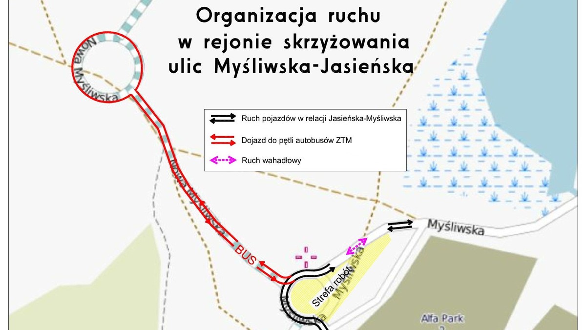 Przez najbliższe dwa miesiące mieszkańców Jasienia czekają poważne utrudnienia w ruchu. W związku z budową dojazdów do Pomorskiej Kolei Metropolitalnej na fragmencie ul. Myśliwskiej wprowadzony został ruch wahadłowy.