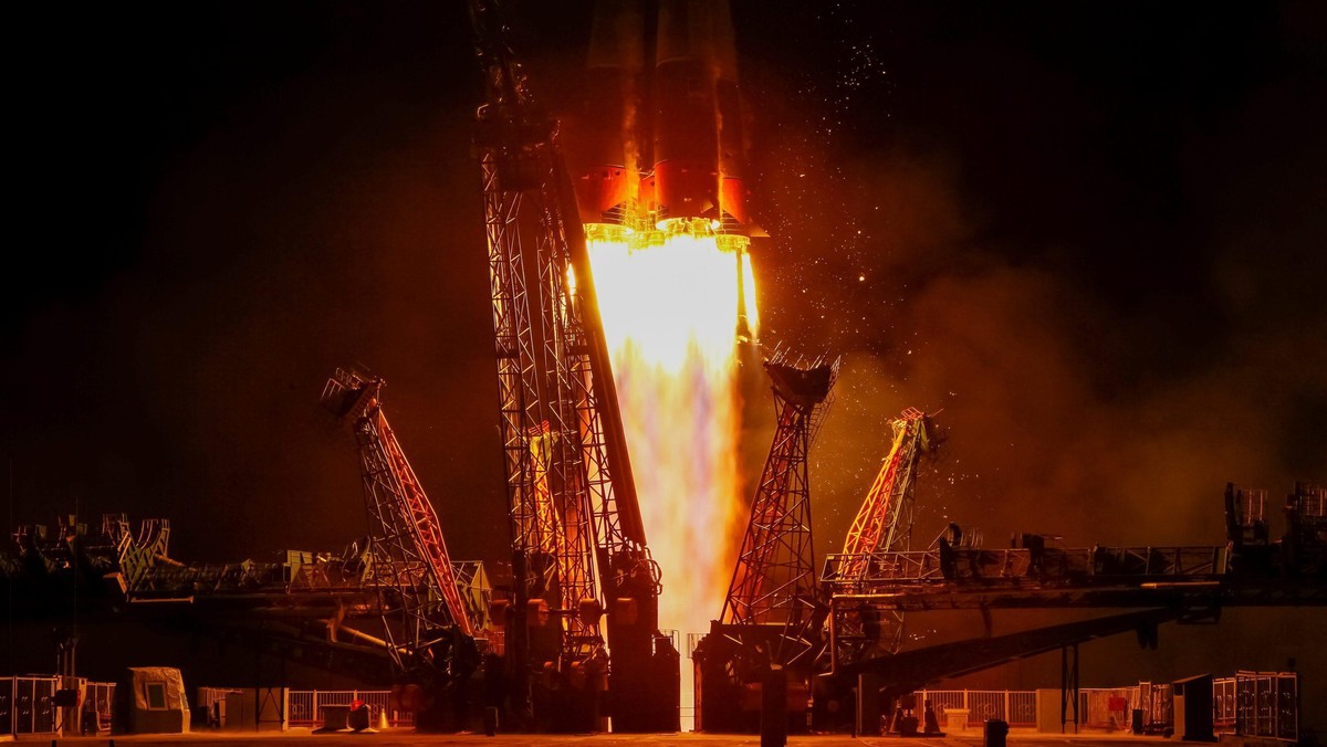 The Soyuz MS-05 spacecraft carrying the crew of Nespoli of Italy, Ryazanskiy of Russia and Bresnik of the U.S. blasts off to the International Space Station (ISS) from the launchpad at the Baikonur Cosmodrome