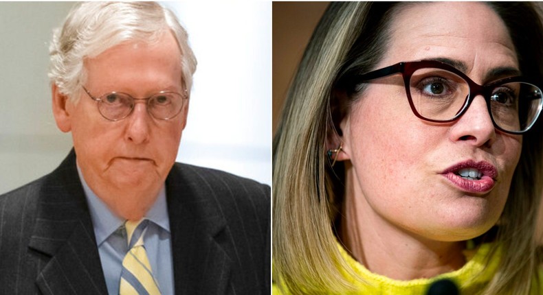 Senate Minority Leader Mitch McConnell and Sen. Kyrsten Sinema.