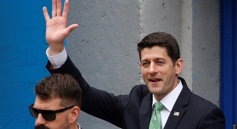 House Speaker Paul Ryan leaves a Success Academy charter school in Harlem on Tuesday.