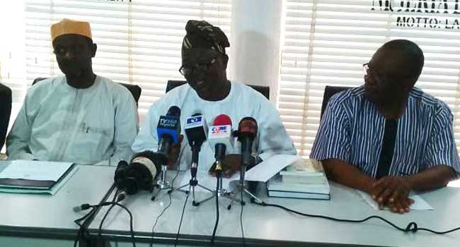 In the middle: ASUU President, Dr. Biodun Ogunyemi at the Union's meeting on Saturday, August 12, 2017. 