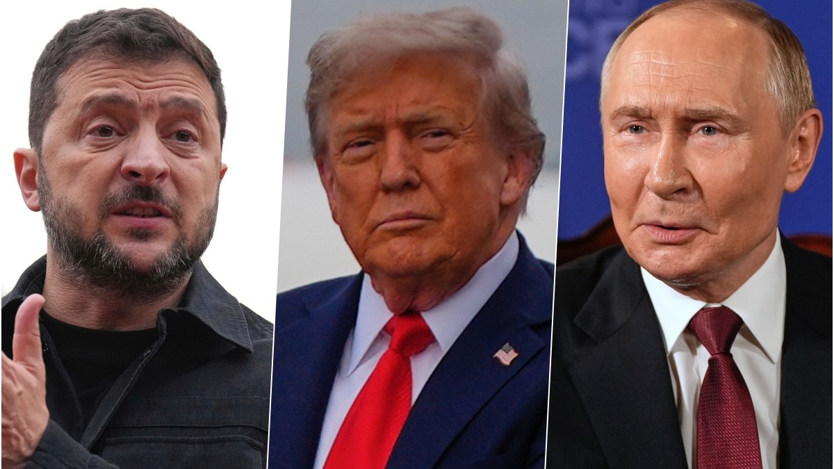 Prezidenti Volodymyr Zelenskyj (Ukrajina), Donald Trump (USA) a Vladimir Putin (Rusko).