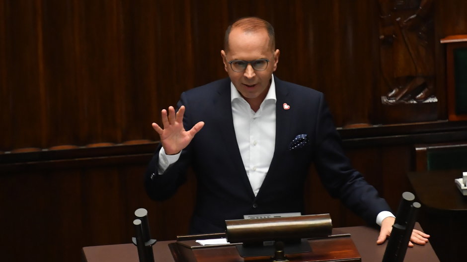 Michał Szczerba na sali obrad Sejmu, 2024 r.