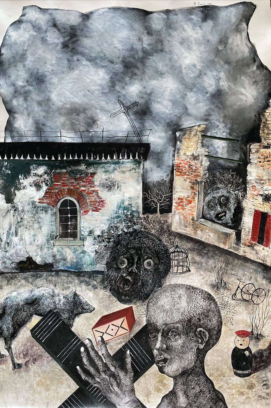 Kristina Pirković -  D XIV, tuš i ulje na papiru, 120x80cm, 2020