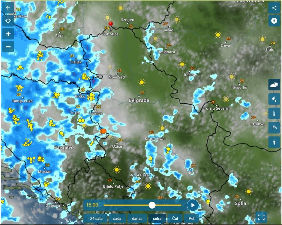 Vremenski radar za sredu u 15 časova