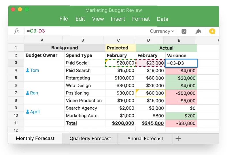 Quip Spreadsheets