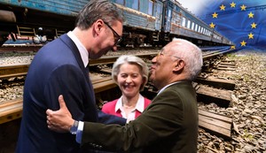 Aleksandar Vučić, Ursula fon der Lajen i Antonio Košta