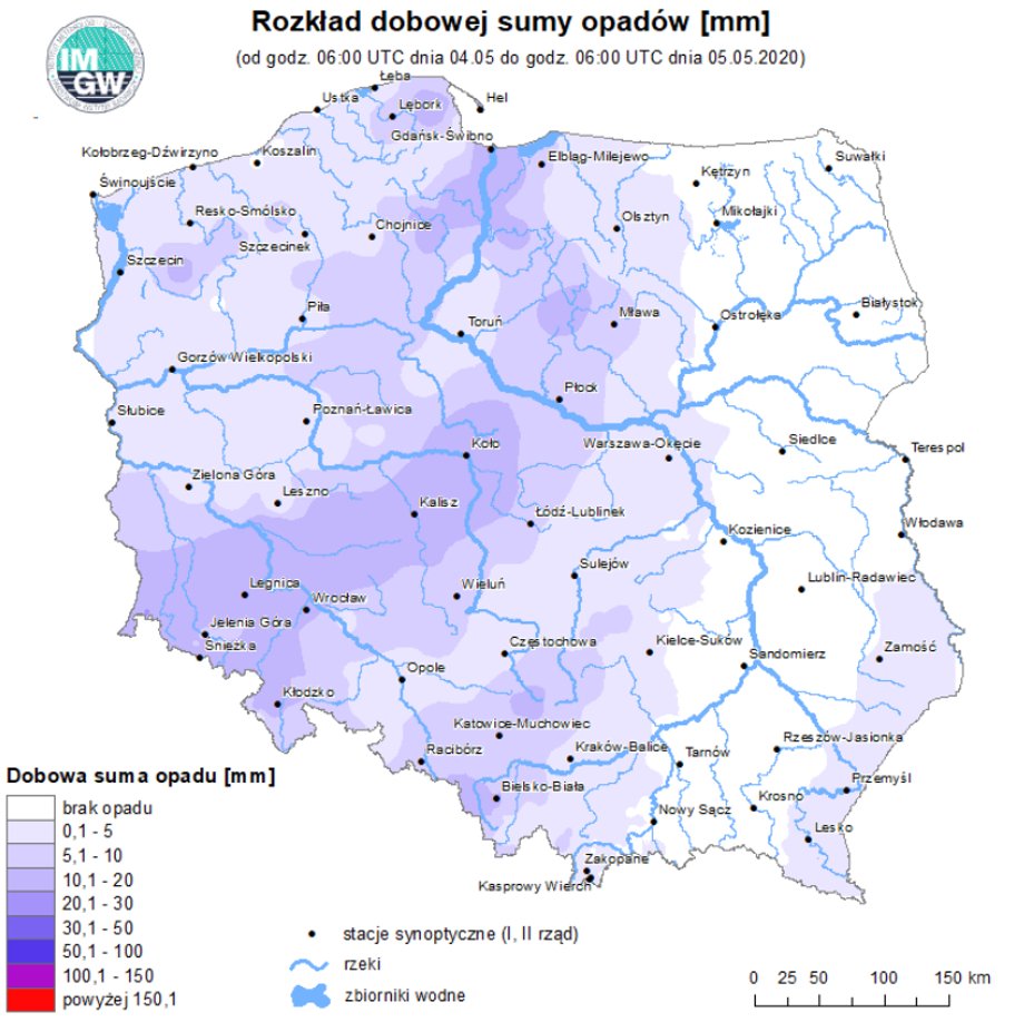 Opady w Polsce 4-5 maja 2020