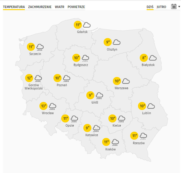 Przewidywana temperatura na piątek 30 października