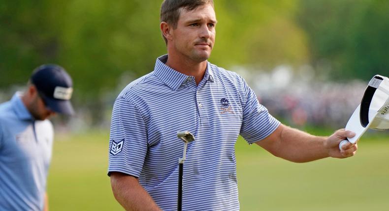 Bryson DeChambeau reacts after a putt on the 18th green during the final round of the PGA Championship golf tournament at Oak Hill Country Club.Adam Cairns-USA TODAY Sports/Reuters