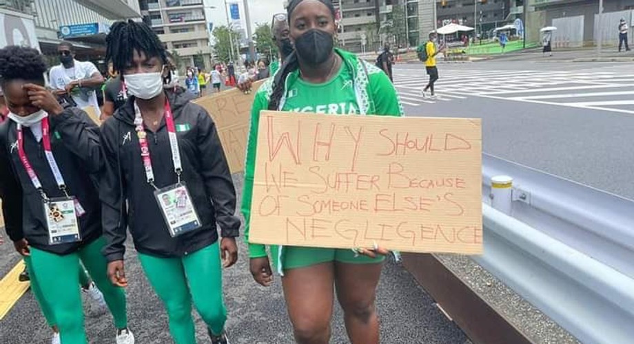 Frustrated Nigerian athletes are protesting at the Olympics in Japan 