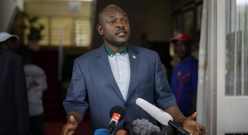 President Pierre Nkurunziza makes a brief statement at the presidential palace in Bujumbura, Burundi, on May 17, 2015.