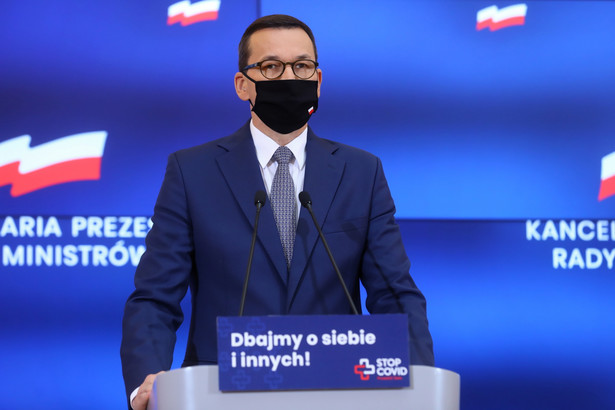 Warszawa, 10.10.2020. Koronawirus w Polsce. Premier Mateusz Morawiecki podczas konferencji prasowej po zakończeniu posiedzenia Rządowego Zespołu Zarządzania Kryzysowego, 10 bm. w Warszawie. (amb) PAP/Rafał Guz