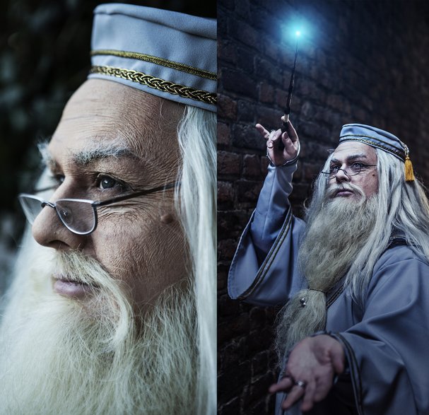 Lucas Rembas jako czarodziej Albus Dumbledore z serii o Harrym Potterze