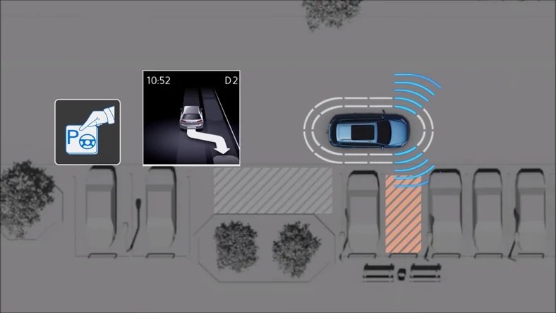 Passat monitoruje przestrzeń obok drogi w poszukiwaniu miejsc parkingowych