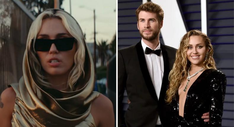 Some fans believe Miley Cyrus' new song, Flowers, is directed at Liam Hemsworth.Miley Cyrus/Youtube, Evan Agostini/Invision/AP