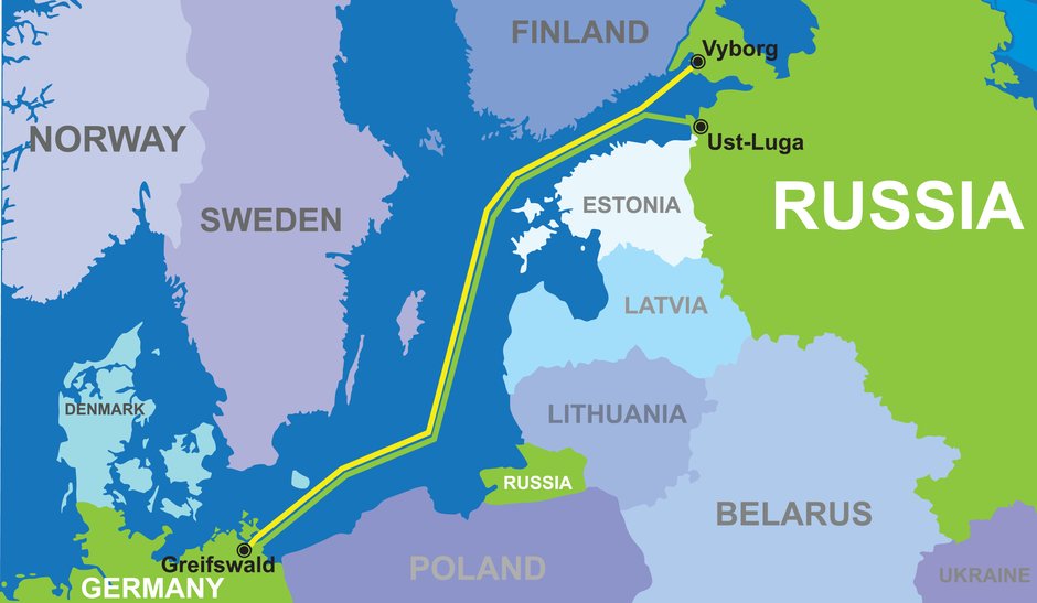 Przebieg gazociągu Nord Stream 2, rys. MurzillA