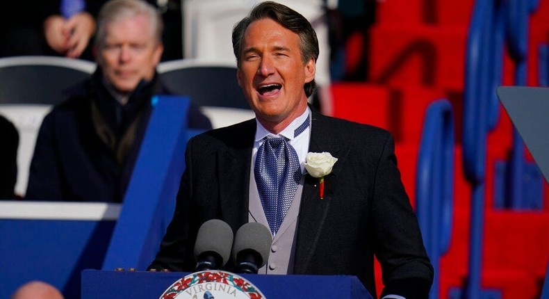 Gov. Glenn Youngkin speaks during his inaugural speech at the Virginia State Capitol in Richmond on January 15, 2022.AP Photo/Julio Cortez