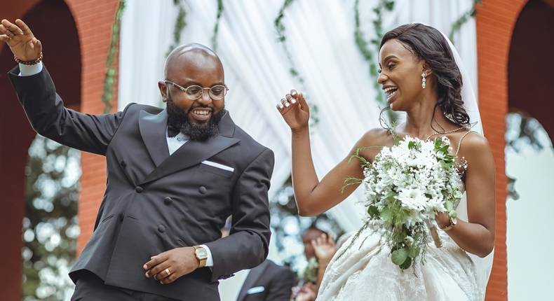 Moji Shortbaba and his wife Nyawira Gachugi on their wedding day