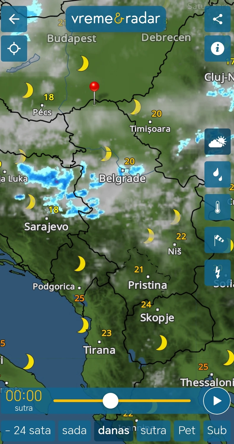 Padavine oko ponoći između srede i četvrtka