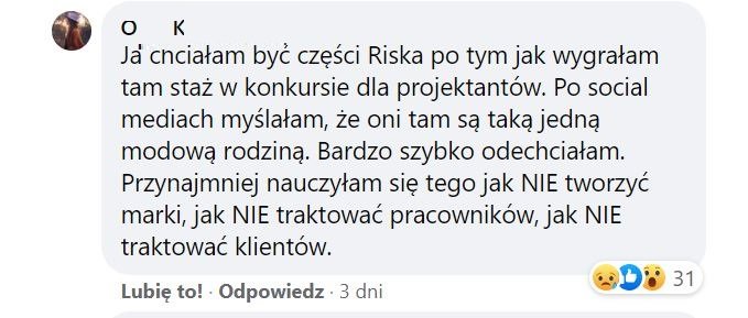 Zarzuty wobec RISK made in Warsaw opublikowane anonimowo na stories @basnictvi