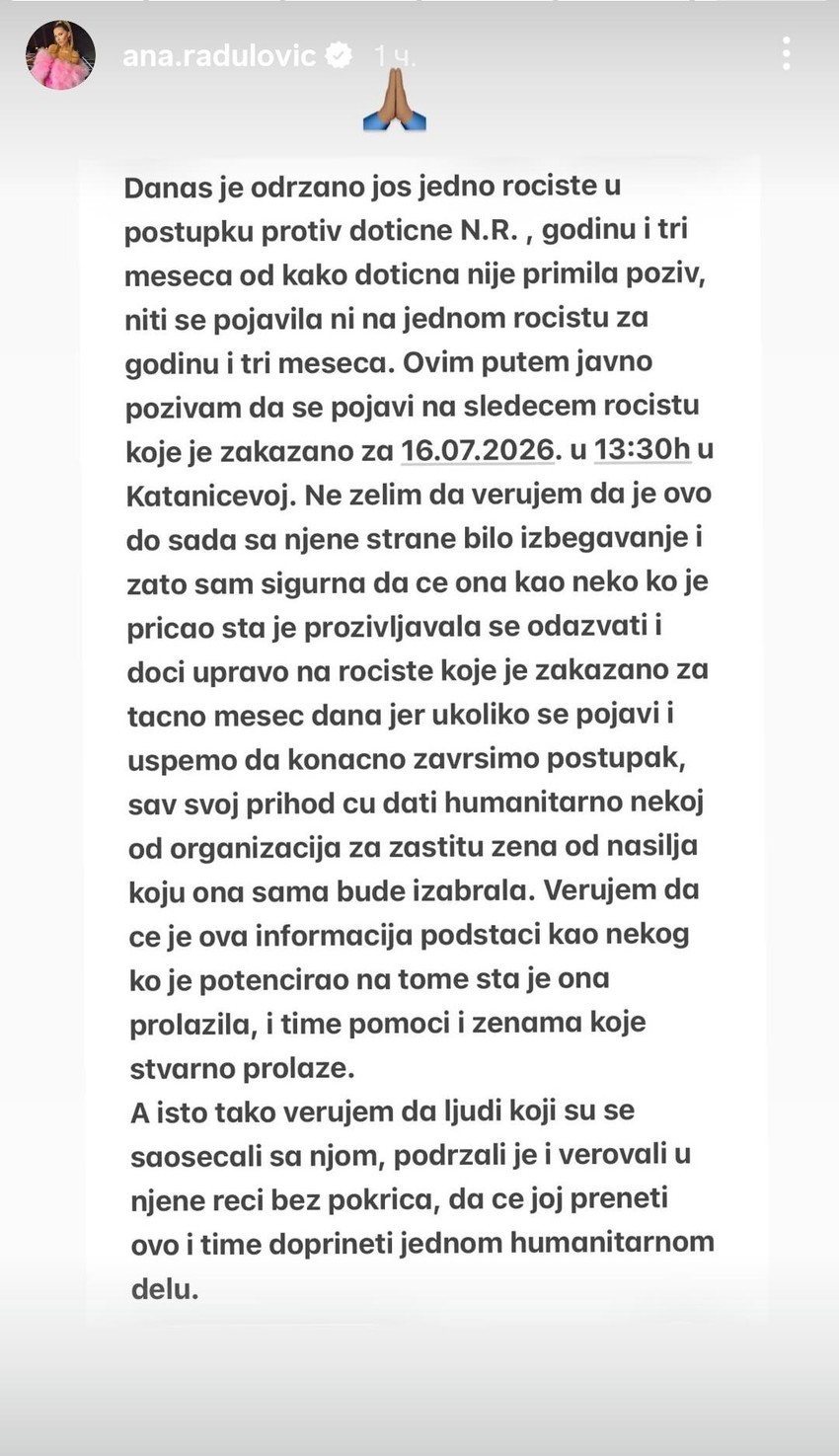 Oglasila se Ana Radulović nakon što se Nađa Rakić nije pojavila na sudu