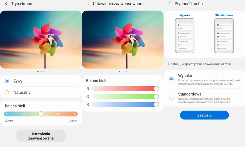 Podstawowe ustawienia ekranu Galaxy A52 5G