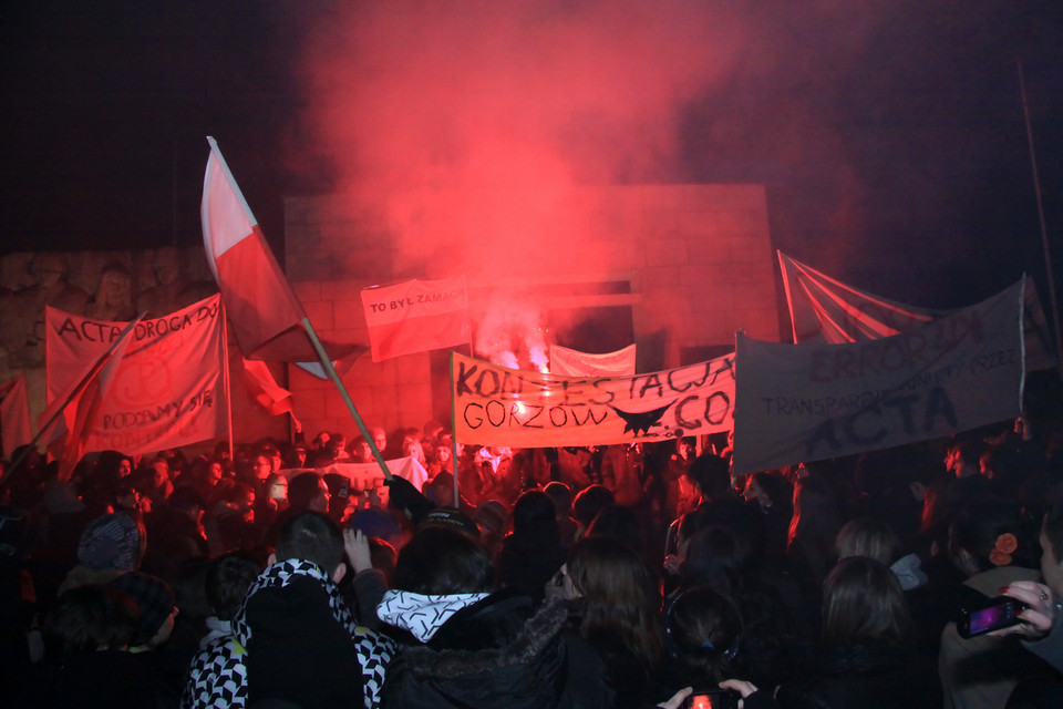 Protest przeciwko ACTA w Gorzowie Wielkopolskim, fot. PAP/Lech Muszyński