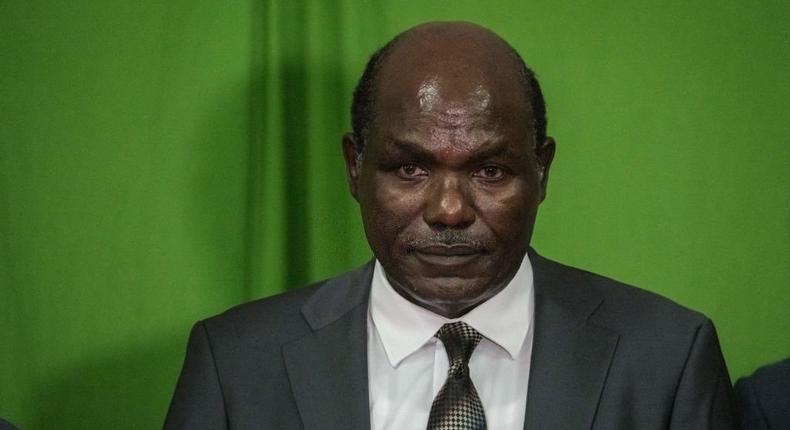 Wafula Chebukati, the Chairman of Independent Electoral and Boundaries Commission (IEBC), attends a media briefing on the voter register at Bomas of Kenya in Nairobi, Kenya, on June 20, 2022. (Photo by YASUYOSHI CHIBA/AFP via Getty Images)