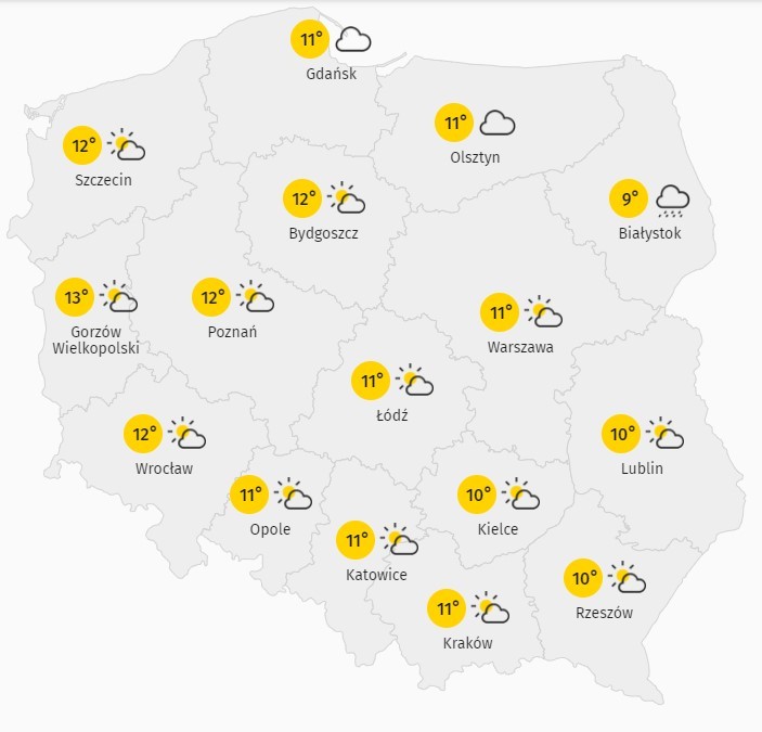 Prognoza temperatury w niedzielę 15 listopada