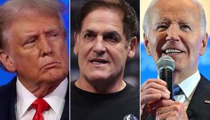 Of the 2 options Joe is who I would hire as a CEO, Mark Cuban (center) said on Saturday after Piers Morgan asked him if he'd hire President Joe Biden (right) or former President Donald Trump (left) to run any of his businesses.Justin Sullivan via Getty Images; Tim Heitman via Getty Images; Mandel Ngan/AFP via Getty Images