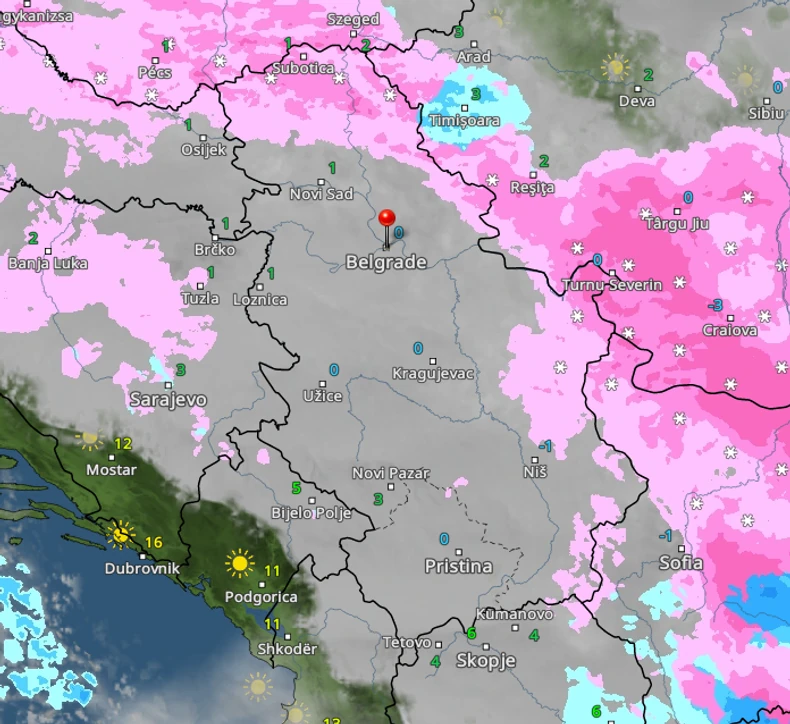 Kretanje snega u četvrtak u 15 časova 