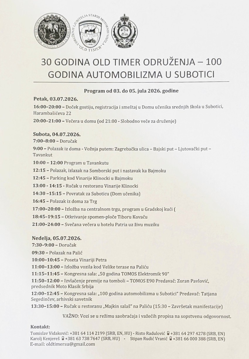 Ljubitelje oldtajmera očekuje bogat program u Subotici