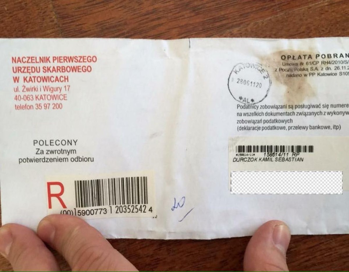 List z urzędu skarbowego do Kamila Durczoka (twitter.com/MajewskiMichal)
