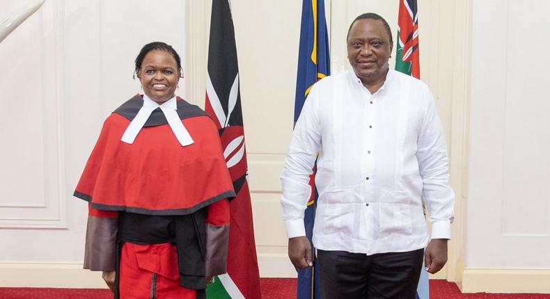 President Uhuru Kenyatta presiding over the swearing in ceremony for Chief Justice Martha Koome at State House 