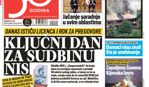Blic naslovna strana za 16.6.